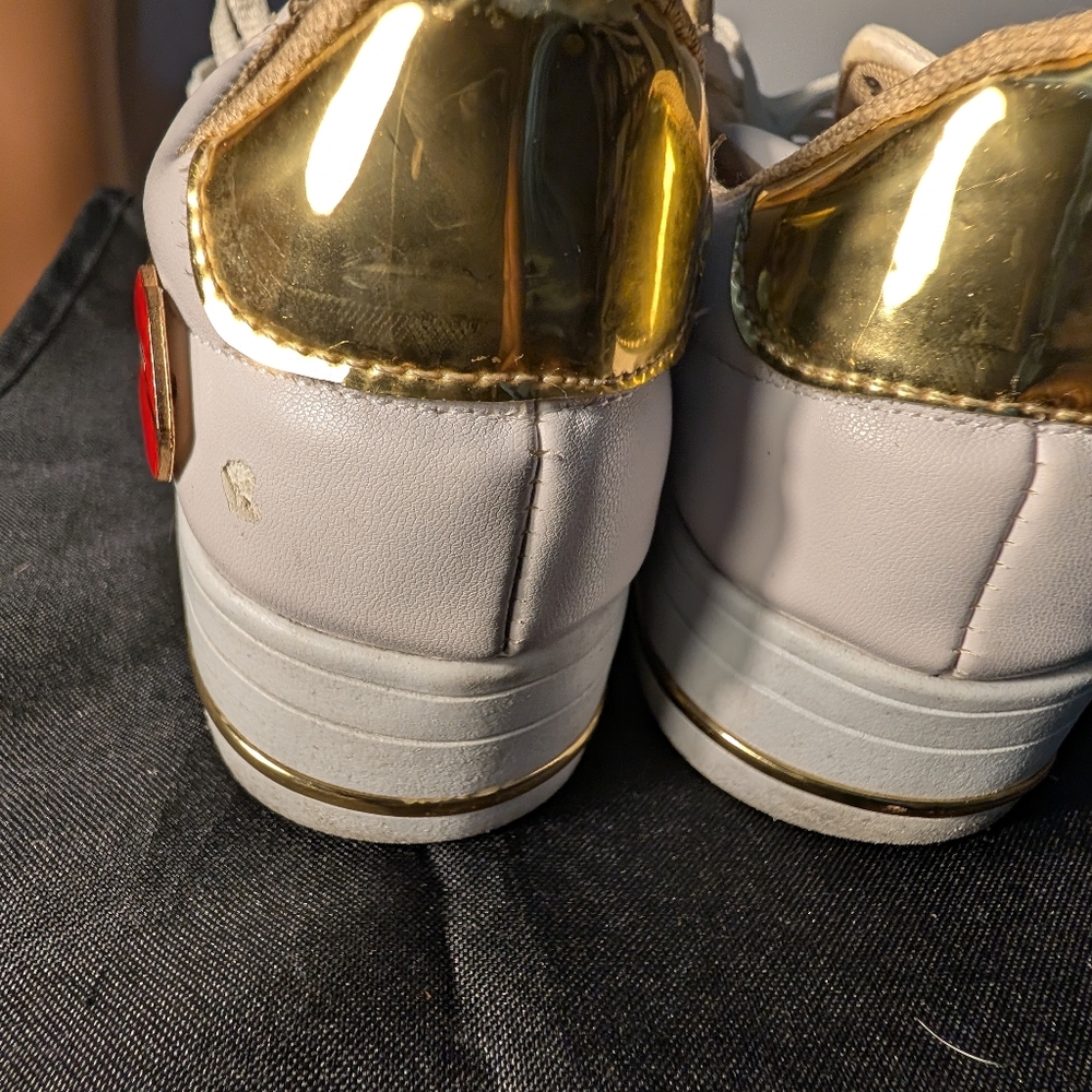 Donna Pasioni White and gold platform sneakers with rhinestone details Size 10 - Picture 4 of 8